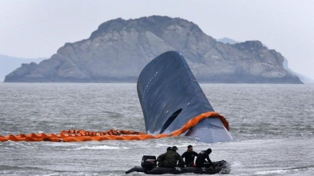 Hiện trường phà Sewol bị chìm. Ảnh: BBC