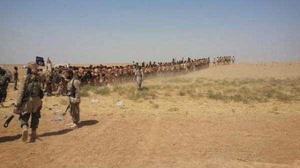 Hàng trăm người được cho là binh sỹ Syria cởi trần bị dẫn tới một sa mạc. 