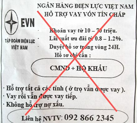 Tờ rơi đăng tải thông tin hỗ trợ vay tín trên chấp địa bàn TP.HCM và một số tỉnh, thành phố khu vực phía Nam