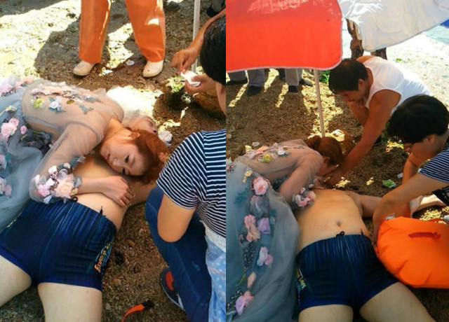 Nữ y tá dừng chụp ảnh cưới để cứu người đuối nước