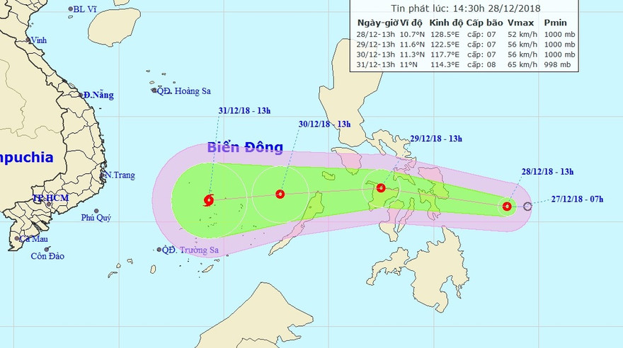 Xuất hiện vùng áp thấp ngay trên biển Đông trong chiều 30/12