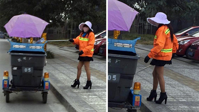 Hình ảnh nữ lao công. Ảnh: Shanghaiist