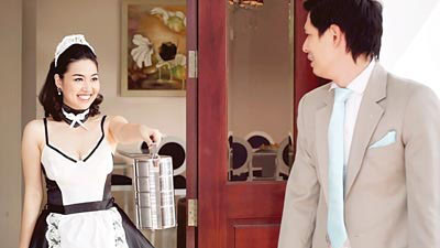 Lê Khánh (trái) và Bình Minh trong phim Cô dâu đại chiến 2. 