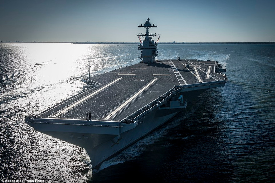 Tàu sân bay đắt nhất lịch sử Hải quân Mỹ USS Gerald R.Ford rẽ sóng ra khơi lần đầu tiên hôm 9/4.