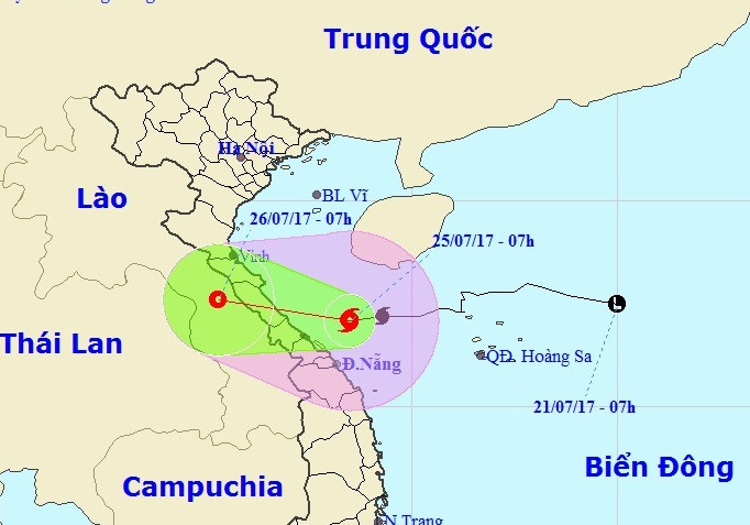 Bão số 4 dự kiến đổ bộ vào khu vực Hà Tĩnh-Quảng Trị vào chiều tối nay 25/7