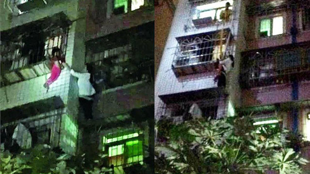 Em bé mắc kẹt ở cửa sổ tầng 5, cô Chen leo 5 tầng cứu bé
