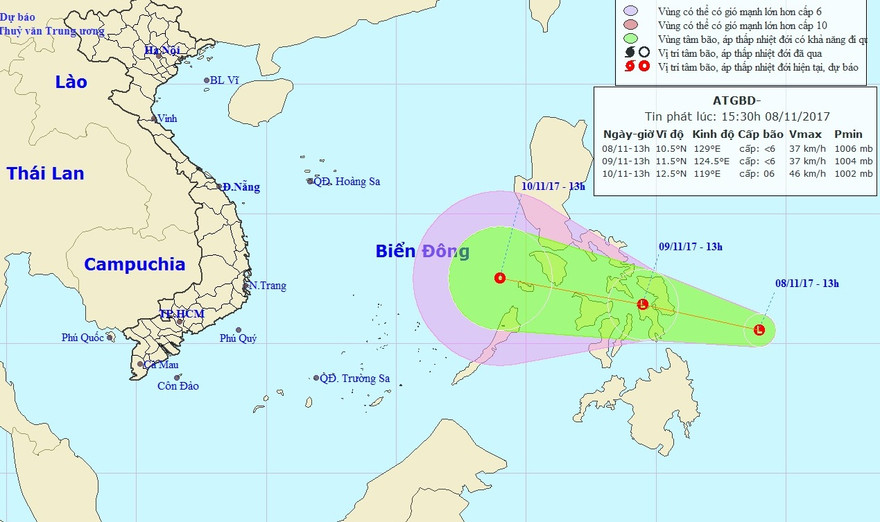 Dự báo vùng áp thấp sẽ vào biển Đông vào khoảng 10/11 tới