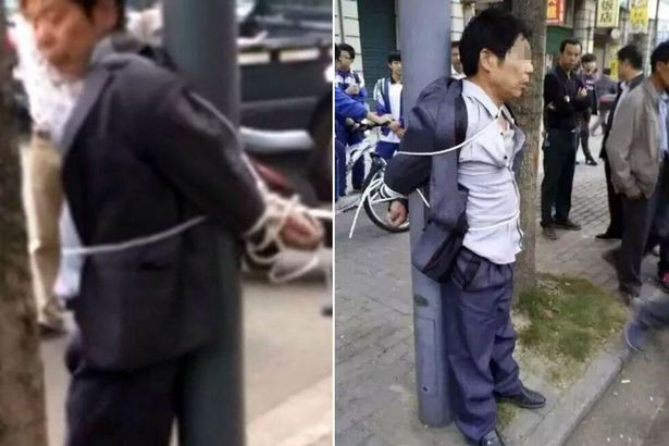 Cặp vợ chồng đánh đập, trói kẻ định quấy rối con gái vào cột đèn trước khi báo cảnh sát.