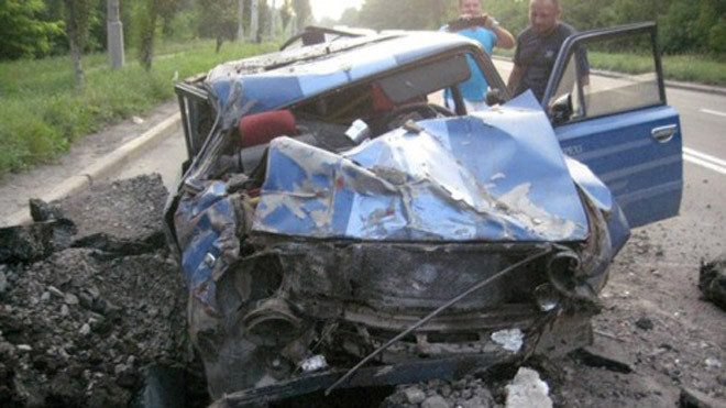 Chiếc xe bị hư hại nghiêm trọng 