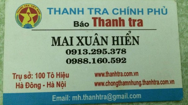 Danh thiếp của Mai Xuân Hiển dùng để lừa đảo