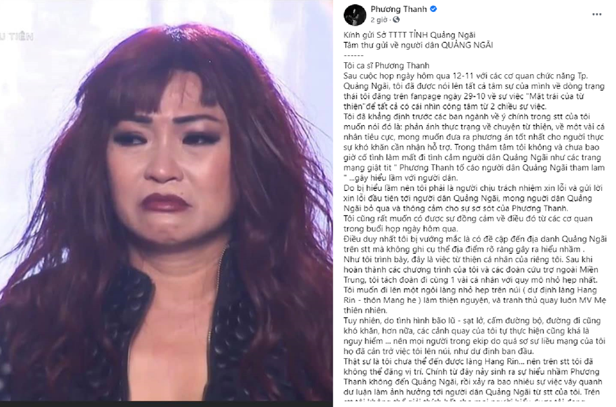 Phương Thanh xin lỗi người dân Quảng Ngãi, lí giải hành trình từ thiện tại miền Trung