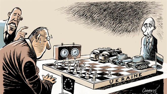 Các kỳ thủ so tài. Tranh: Patrick Chappatte