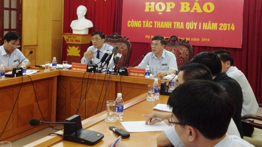 Họp báo thường kỳ quý I của TTCP diễn ra sáng nay, 11/4. Ảnh: Lê Dương