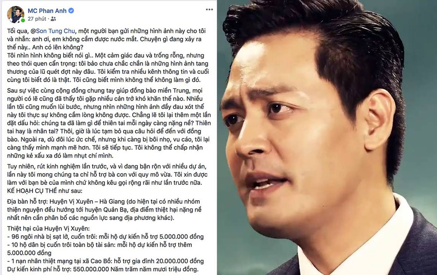 MC Phan Anh kêu gọi bạn bè ủng hộ đồng bào vùng lũ Tây Bắc