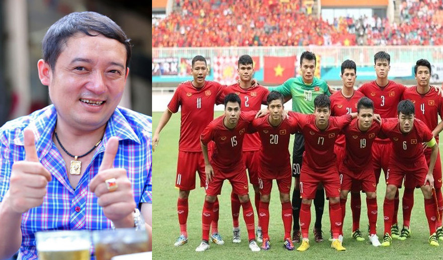 Danh hài Chiến Thắng là một trong những sao cổ vũ đội tuyển Olympic Việt Nam nhiệt huyết nhất.