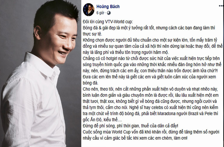Hoàng Bách gửi 'tâm thư' cho VTV vì các hotgirl bình luận World Cup