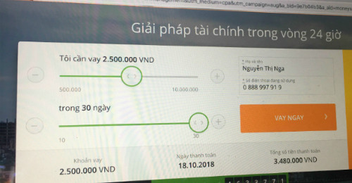 Một trong những website cho vay trực tuyến. Ảnh chụp màn hình. 