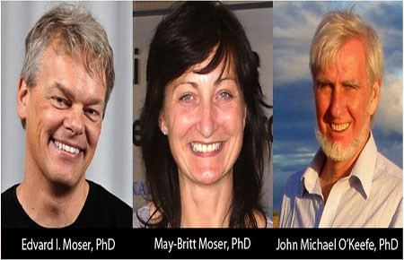 Từ trái sang: TS Edvard Moser, TS May-Britt Moser và TS John O’Keefe. Ảnh: NTNU.EDU