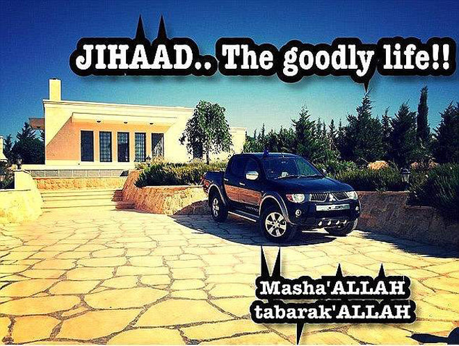 Phiến quân khoe cuộc sống sung túc với nhà cửa, xe cộ đẹp để chiêu dụ người ủng hộ. Ảnh: Getty Images