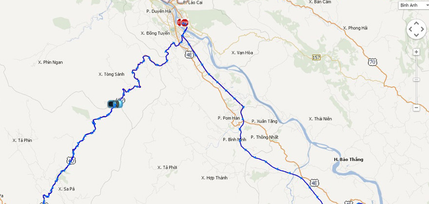 Bản đồ ghi lại hành trình của xe trước khi bị tai nạn