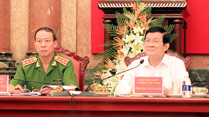 Chủ tịch nước Trương Tấn Sang tại buổi làm việc. Ảnh: Nguyễn Khang