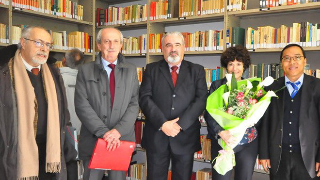 Đại sứ Việt Nam tại Italia Nguyễn Hoàng Long (ngoài cùng bên phải) cùng bà Nora Tagliazucchi và các đại biểu Ảnh: Phạm Thành/Vietnam+