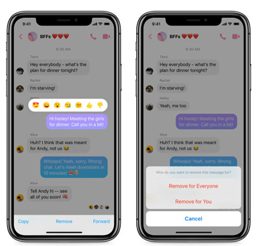 Tính năng xóa tin nhắn đã gửi trên Facebook Messenger. 