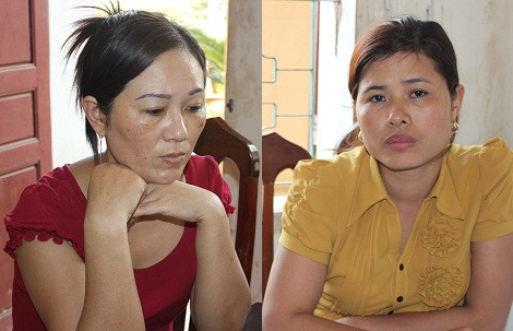 Thanh (áo đỏ) và Mùi tại cơ quan điều tra