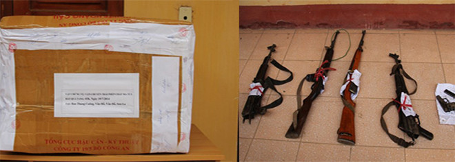 108 bánh heroin và 5 khẩu súng thu giữ được của nhóm tội phạm