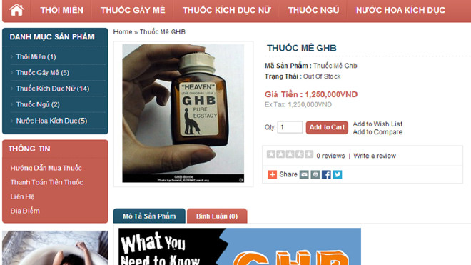 Nhiều trang web công khai quảng cáo các loại thuốc gây mê