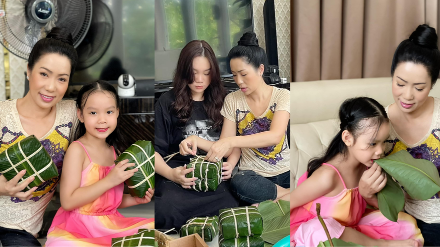 Á hậu - NSƯT Trịnh Kim Chi khoe thành quả gói bánh chưng của đại gia đình
