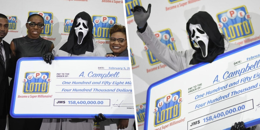 Người đàn ông đeo mặt nạ 'kinh dị' đến nhận giải xổ số tiền tỉ