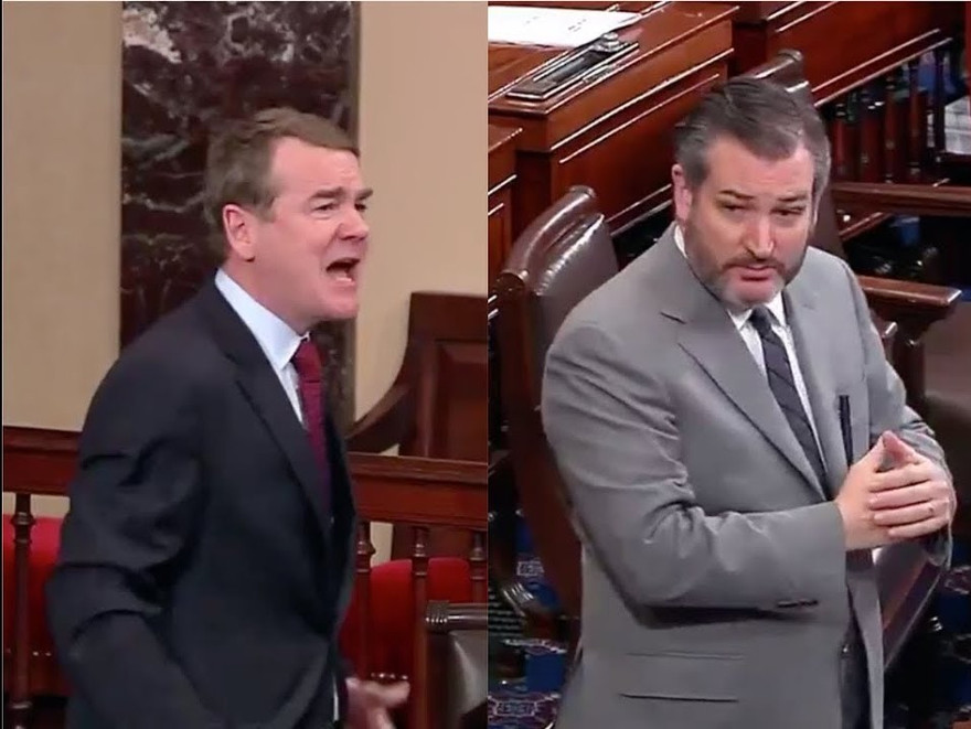 Thượng nghị sĩ Michael Bennet (trái) và Thượng nghị sĩ Ted Cruz (phải)