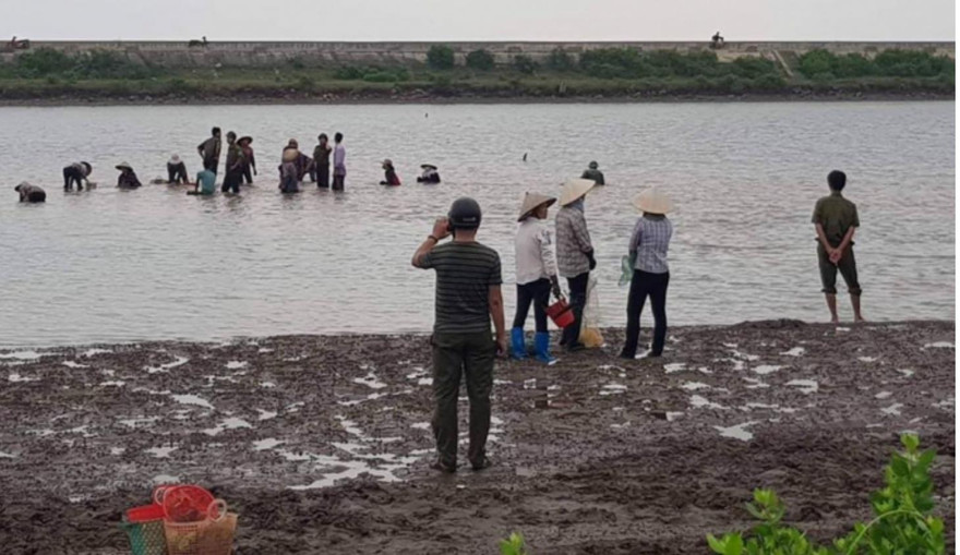 Hình ảnh đăng tải trên các trang mạng cho rằng chính quyền Nam Điền "bật đèn xanh" cho dân đi hôi của - Ảnh: mạng xã hội