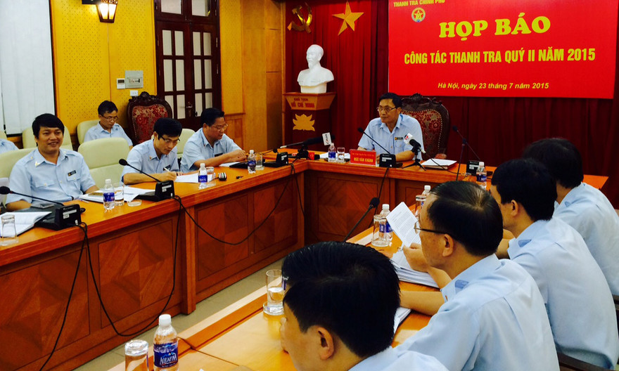 Cuộc họp báo thường kỳ quý II/2015 của Thanh tra Chính phủ, sáng nay. Ảnh: Dân Trí. 