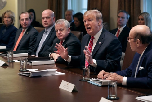 Tổng thống Donald Trump nói chuyện với các phóng viên tại cuộc họp nội các. Ảnh: Getty.