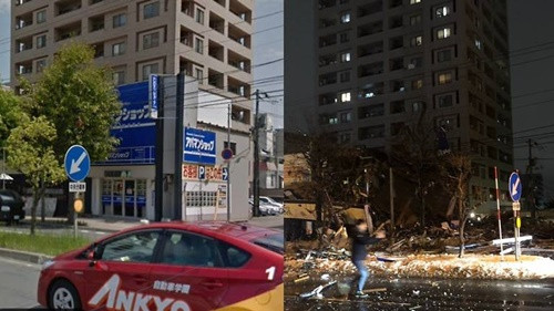 Hiện trường trước và sau vụ nổ. Ảnh: Twitter.