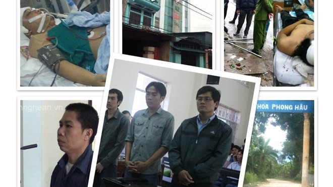 Các bị cáo tại tòa và nạn nhân bị đánh tử vong