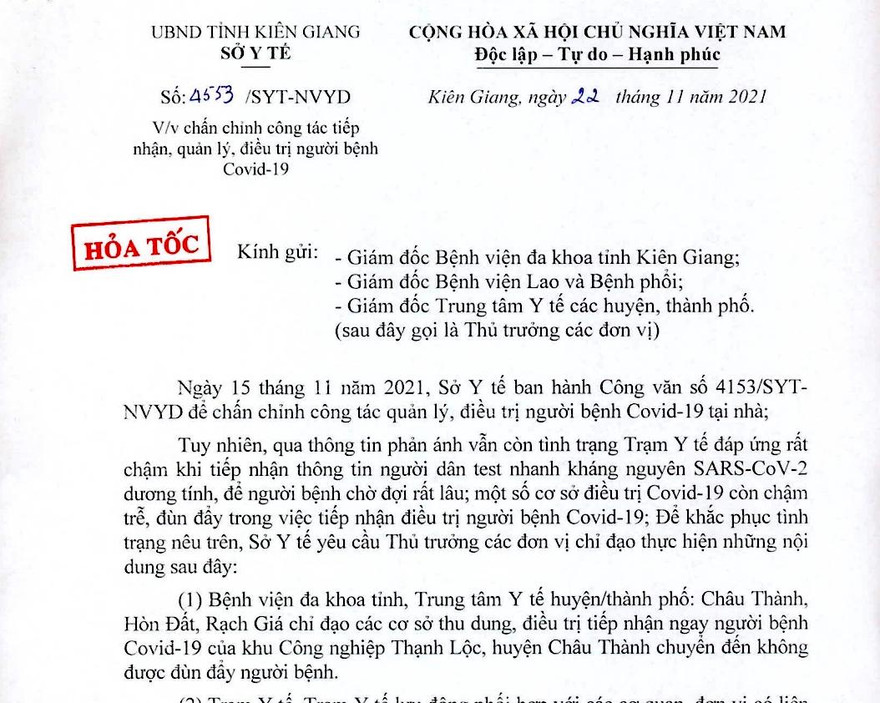 Kiên Giang chấn chỉnh tình trạng chậm trễ, đùn đẩy điều trị bệnh nhân COVID-19