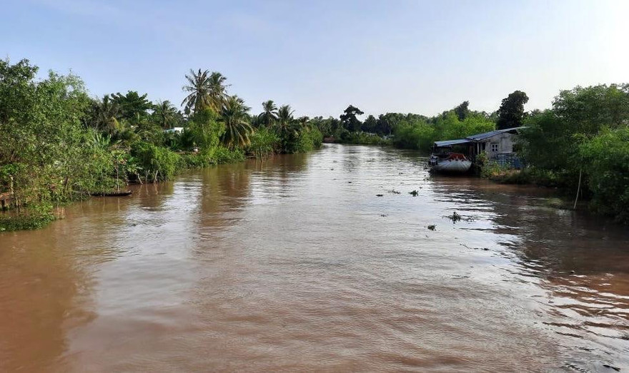 Đoạn sông nơi xảy ra vụ hai em học sinh đuối nước tử vong.