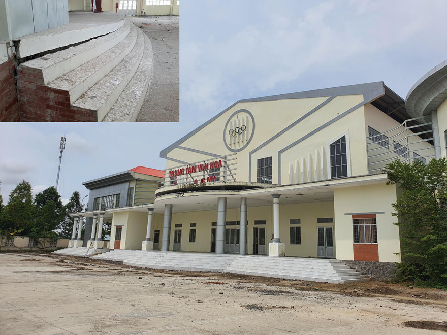 Trung tâm văn hóa thị xã Long Mỹ có vốn đầu tư hàng chục tỷ đồng hiện đang xuống cấp nghiêm trọng. 