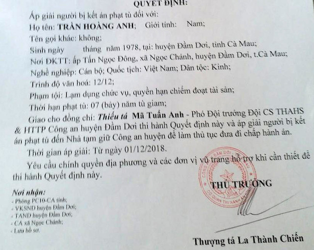 Quyết định áp giải để thi hành án