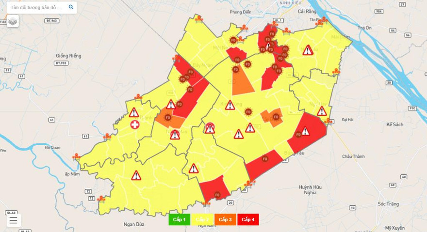 Bản đồ COVID-19 tỉnh Hậu Giang tính đến 17 giờ ngày 5/11/2021.