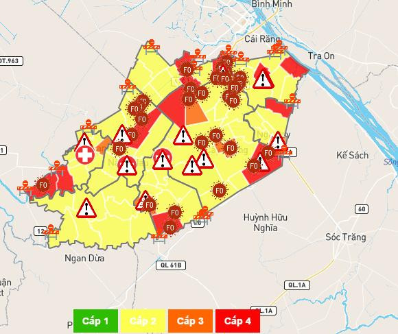 Bản đồ COVID-19 tỉnh Hậu Giang tính đến tối 9/11/2021.