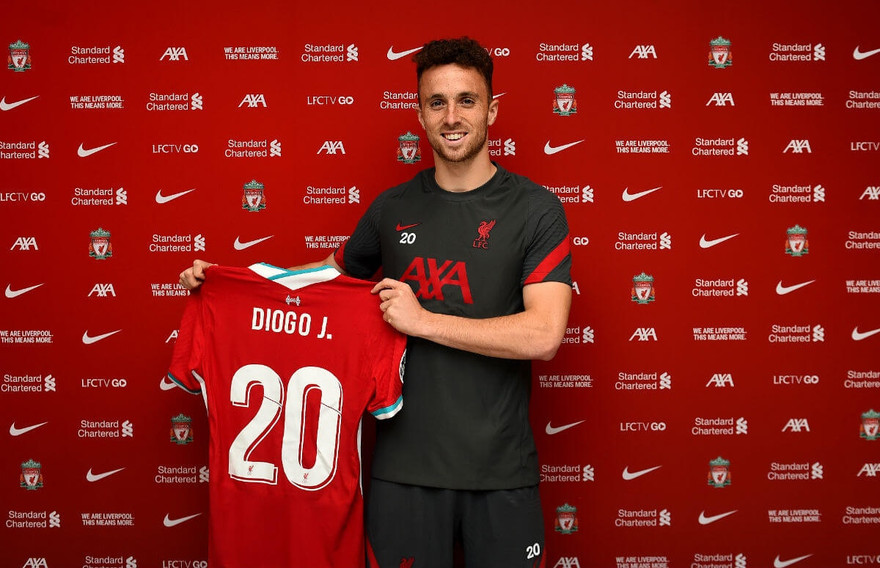 Diogo Jota mặc áo số 20 ở Liverpool.