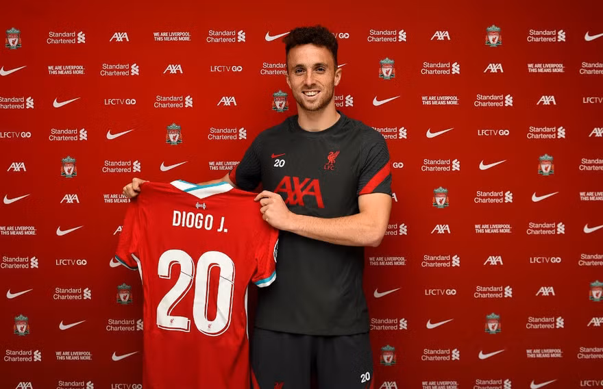 Diogo Jota mặc áo số 20 ở Liverpool.