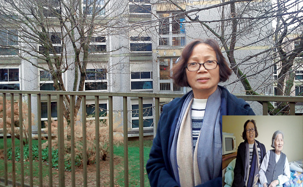 Trại dưỡng lão ở ngoại ô Paris (ảnh lớn); Tác giả (trái) đến thăm các cụ già người Việt ở trại dưỡng lão (ảnh nhỏ)