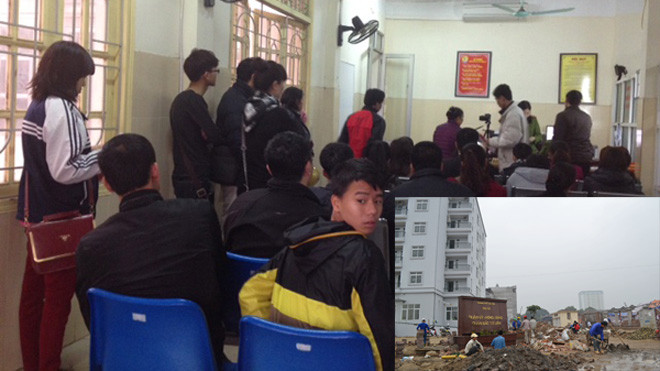 Người dân đi làm CMND tại Công an Từ Liêm (ảnh lớn). Trụ sở quận Bắc Từ Liêm đang gấp rút hoàn thiện. Ảnh: Nguyễn tú - như ý