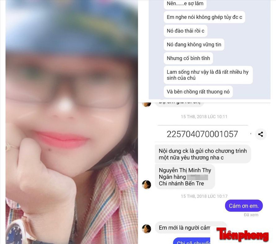  Nguyễn Thị Minh Thy và những lần trao đổi chuyển tiền với người hảo tâm. Ảnh: L.T 