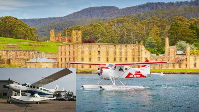 Thủy phi cơ ngoại chở khách đậu dưới chân lâu đài cổ, và chiếc thủy phi cơ mới nhập về Việt Nam